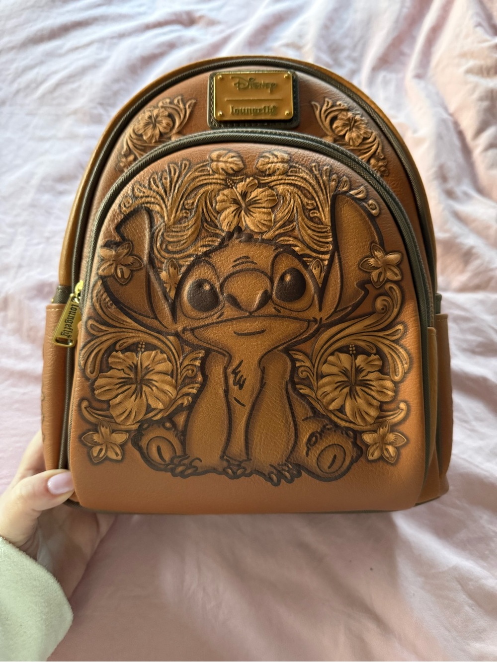Loungefly Brown Tooled Stitch Floral Mini Backpack